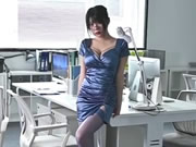 Chinese model office secretary blue lingerie skirt teases