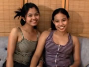 Two Asian girls having sex with guy